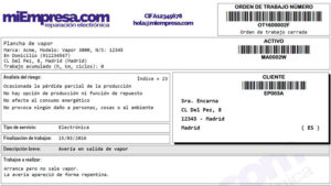 Encabezado de orden de trabajo en FidesGeM